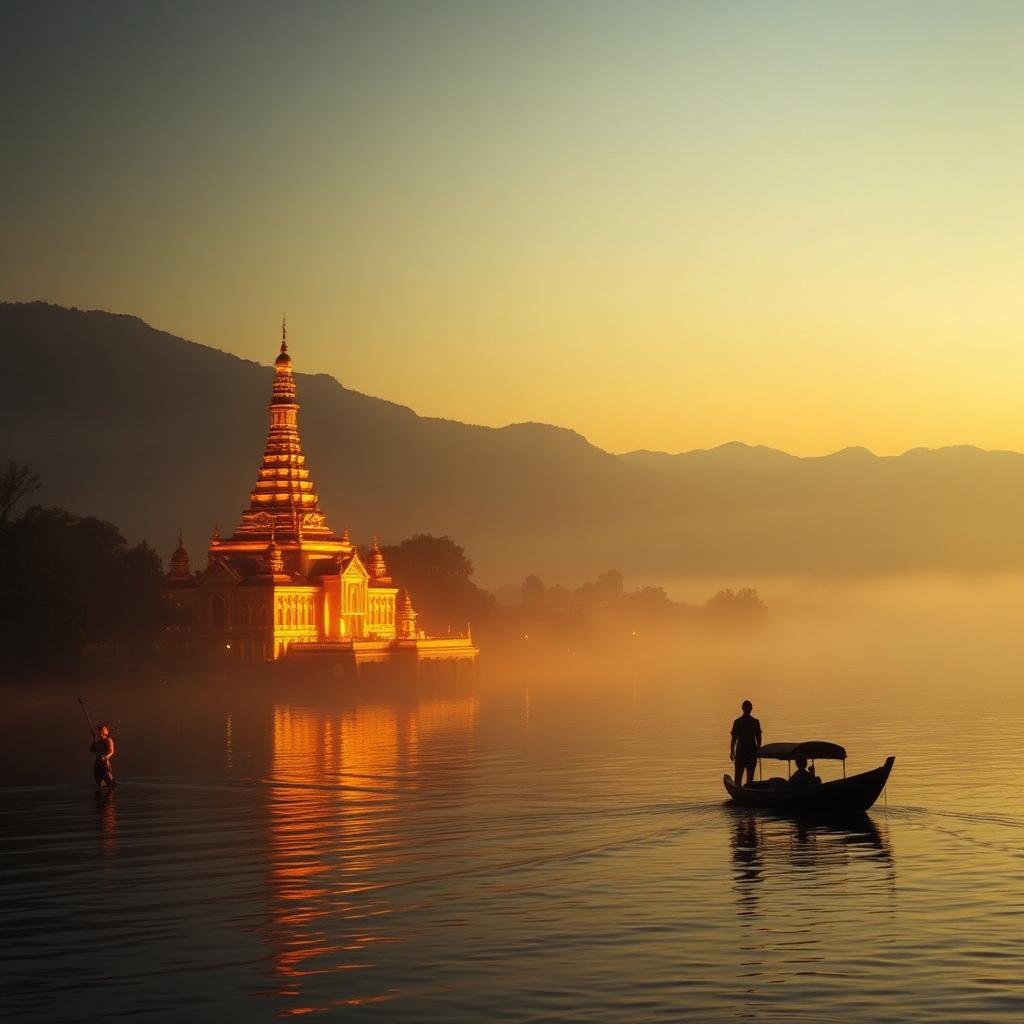 Laos, River Calm & Temple Light